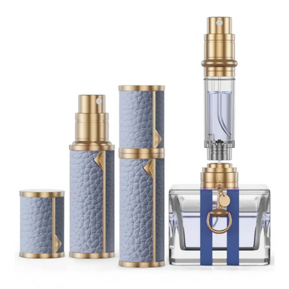 Urlaubs_Parfum-Zerst_uber_to_go_Mini_Parfum abfüllbar Fliederfarbenes Lederimitat mit matt-goldenem Metall-Design